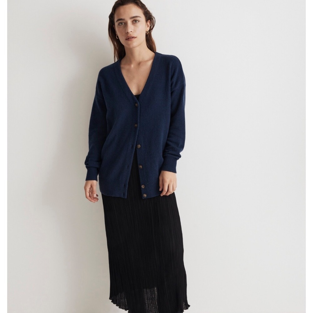 MADEWELL Merino‎ Wool Blend V-Neck Relaxed Cardigan Navy Blue Indigo Size S